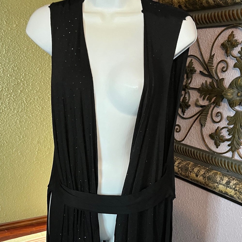 ❇️NWOT Vocal Vest Long Black Glittery Open Front Sz OS - Picture 8 of 16